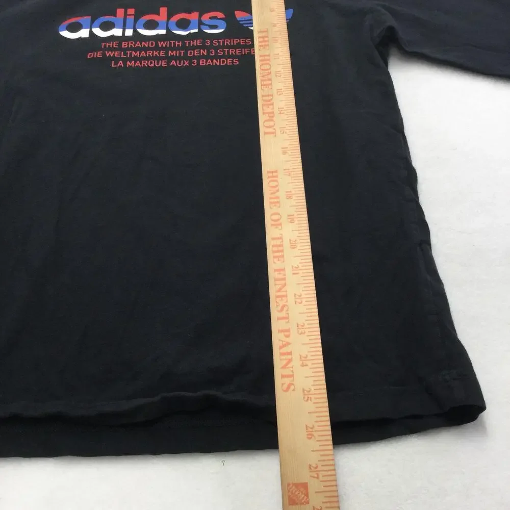 Adidas Shirt Mens Small Black Long Sleeve Trefoil Logo Graphic Tee Three Stripe